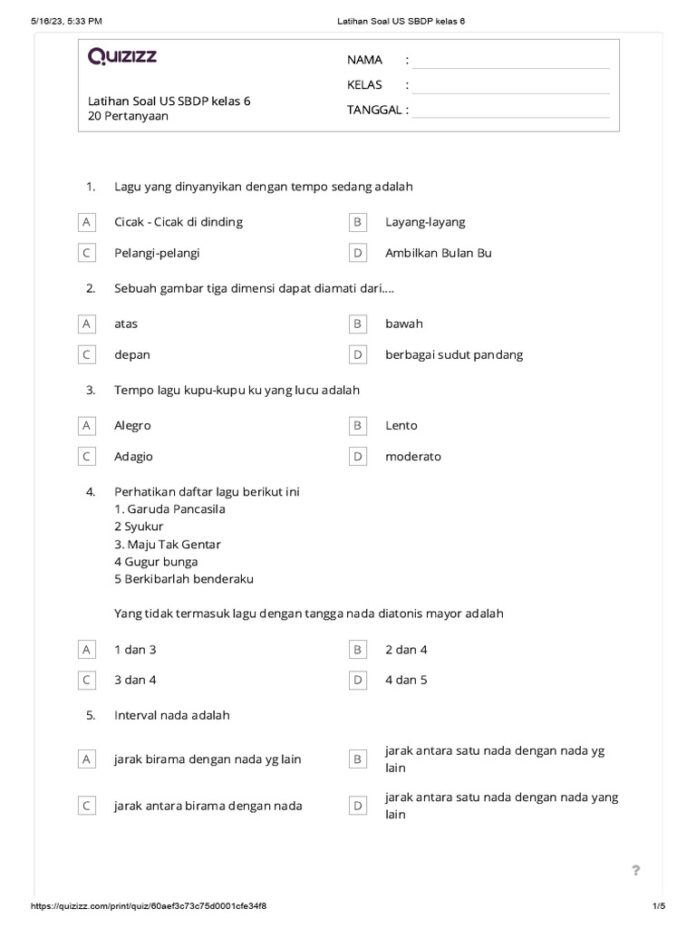 Attachment for Latihan Soal SBdP Kelas 6 SD TKA 2026 dengan Pembahasan Lengkap